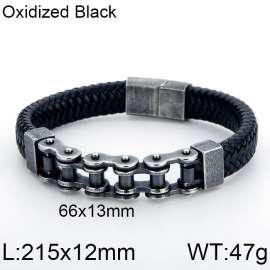 Oxidized Motorcycle Chain Leather Bracelet