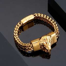 Stainless Steel Double Cuban Link Lion Gold-plating Bracelet