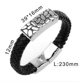 Stainless Steel Curved Pattern Men's Braided Leather Bracelet