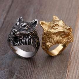 Retro Domineering Men's Wolf Head Oxidation Ring