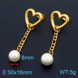 Heart Design StudLink Chain Earring Women Stainless Steel With Pearl Gold Color