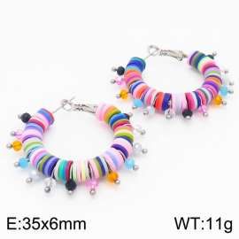 Korean Circled Hoop Shaped Earrings Women Stainless Steel 304 With Polymer Clay  Bohemian Statement Jewelry Multi-Color