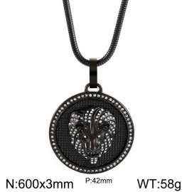 European and American hiphop stainless steel round brand necklace personality diamond lion head male pendant necklace
