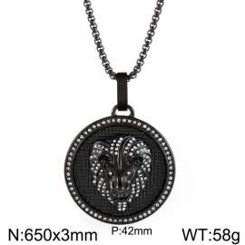 European and American hiphop stainless steel round brand necklace personality diamond lion head male pendant necklace