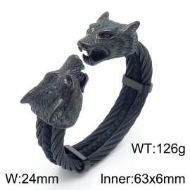 Double Wolf Head Wire Elastic Leather Men's Animal Bracelet