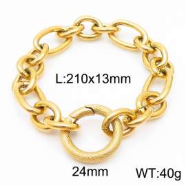 13mm21cmJapanese and Korean Style Men's and Women's O-shaped Chain Stripe Snap Ring Buckle Gold Bracelet