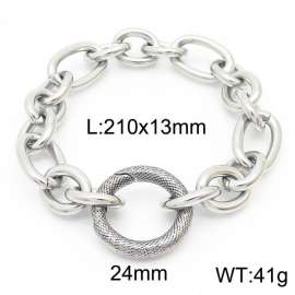 13mm21cm=Japanese and Korean Style Men's and Women's O-shaped Chain Stripe Snap Link Silver Bracelet