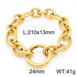 13mm21cmJapanese and Korean Style Men's and Women's O-shaped Chain Smooth Snap Ring Buckle Gold plated Bracelet