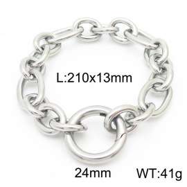 13mm21cm=Japanese and Korean Style Men's and Women's O-shaped Chain Smooth Snap Ring Silver Bracelet