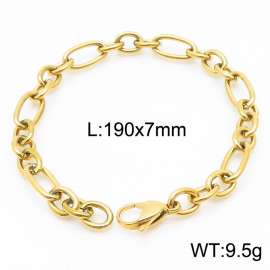 7mm19cm=Simple men's and women's irregular O chain lobster clasp gold-plated bracelet