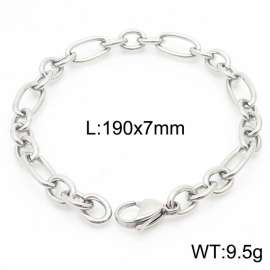 7mm19cm=Minimal men's and women's irregular O-ring chain lobster clasp silver bracelet