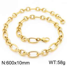 10mm60cm=Simple men's and women's irregular O-ring chain lobster clasp gold-plated necklace