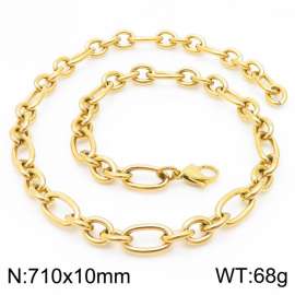 10mm71cm=Simple men's and women's irregular O-ring chain lobster clasp gold-plated necklace