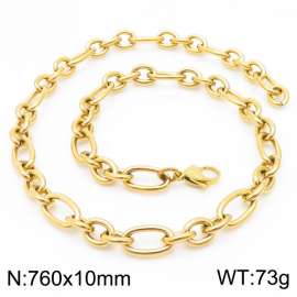 10mm76cm=Simple men's and women's irregular O-ring chain lobster clasp gold-plated necklace