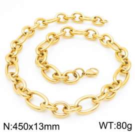 13mm45cm=Simple men's and women's irregular O-ring chain lobster clasp gold-plated necklace