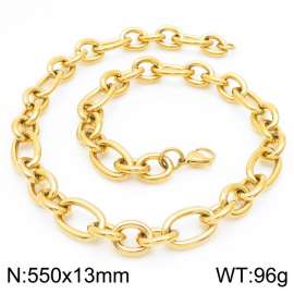 13mm55cm=Simple men's and women's irregular O-ring chain lobster clasp gold-plated necklace