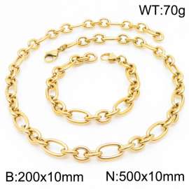 10mm20cm10mm50cm=Simple men's and women's irregular O chain lobster clasp gold-plated jewelry set