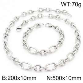 10mm20cm10mm50cm=Simple men's and women's irregular O-chain lobster clasp silver jewelry set
