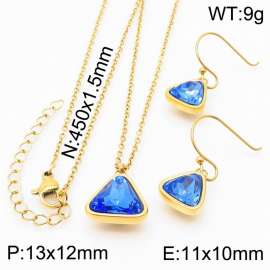 Gold-Plating Triangle Women Pendant Necklace&Earing Blue Color