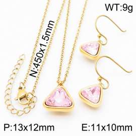 Gold-Plating Triangle Women Pendant Necklace&Earing Pink Color