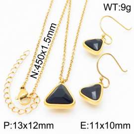Gold-Plating Triangle Women Pendant Necklace&Earing Black Color