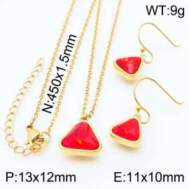 Gold-Plating Triangle Women Pendant Necklace&Earing Red Color