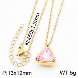 Gold-Plating Triangle Women Pendant Necklace Pink Color