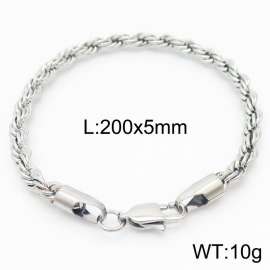 Silver 200x5mm Rope Chain Stainless Steel Bracelet