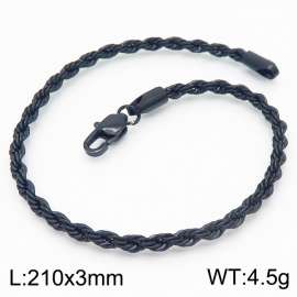 Black 210x3mm Rope Chain Stainless Steel Bracelet