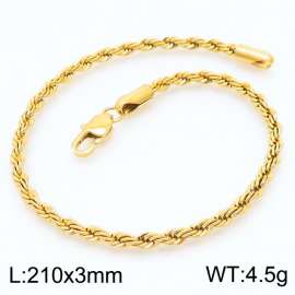 Gold 210x3mm Rope Chain Stainless Steel Bracelet