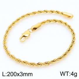 Gold 200x3mm Rope Chain Stainless Steel Bracelet