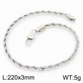 Silver 220x3mm Rope Chain Stainless Steel Bracelet