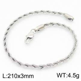 Silver 210x3mm Rope Chain Stainless Steel Bracelet