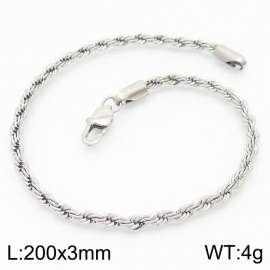 Silver 200x3mm Rope Chain Stainless Steel Bracelet