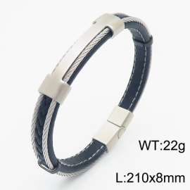 Stainless steel blank bend microfiber leather bracelet personality leather men's black bracelet