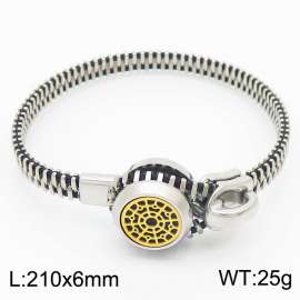 Stainless steel zipper braided leather bracelet