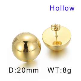 20mm Round Hollow Hemisphere Polished Steel Women's Ear Studs Gold-Plating Earring