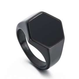Black Color Stainless Steel Classic Black Enamel Signet Ring