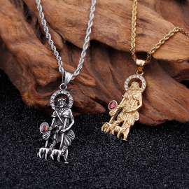 Creative Shepherd Old Man Red Zircon Crystal Men's Rhinestone Pendant