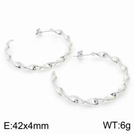 Women 42X4mm Elegant Silver Color Stainless Steel Twisted Strips Earrings