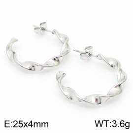 Women 25X4mm Elegant Silver Color Stainless Steel Twisted Strips Earrings