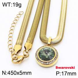 Stainless steel 450X5mm  snake chain with swarovski crystone circle pendant fashional gold necklace