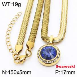 Stainless steel 450X5mm  snake chain with swarovski crystone circle pendant fashional gold necklace