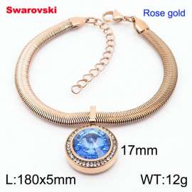 Stainless steel 180X5mm  snake chain with swarovski crystone circle pendant fashional rose gold bracelet