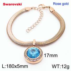Stainless steel 180X5mm  snake chain with swarovski crystone circle pendant fashional rose gold bracelet