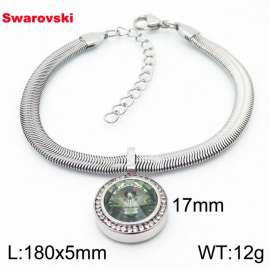Stainless steel 180X5mm  snake chain with swarovski crystone circle pendant fashional silver bracelet