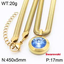 Stainless steel 450X5mm snake chain with swarovski circle stone pendant fashional gold necklace