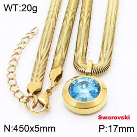 Stainless steel 450X5mm snake chain with swarovski circle stone pendant fashional gold necklace