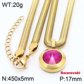 Stainless steel 450X5mm snake chain with swarovski circle stone pendant fashional gold necklace