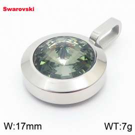 Stainless steel silver round pendant with swarovski stone